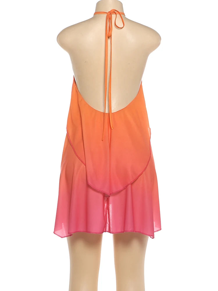 Kliou Women's Gradient Halter Mini Dress | Backless Bodycon Beach Party Dress