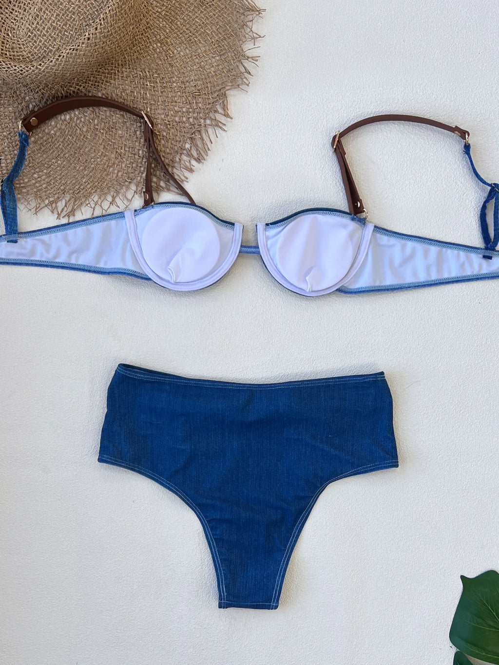 Women's Corset Style Denim Bikini Set | Sexy Casual Swimwear for Mature Women
