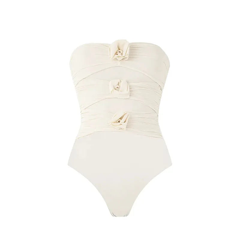 Women's 3D Floral Push Up Bikini Set | Padded White Swimwear