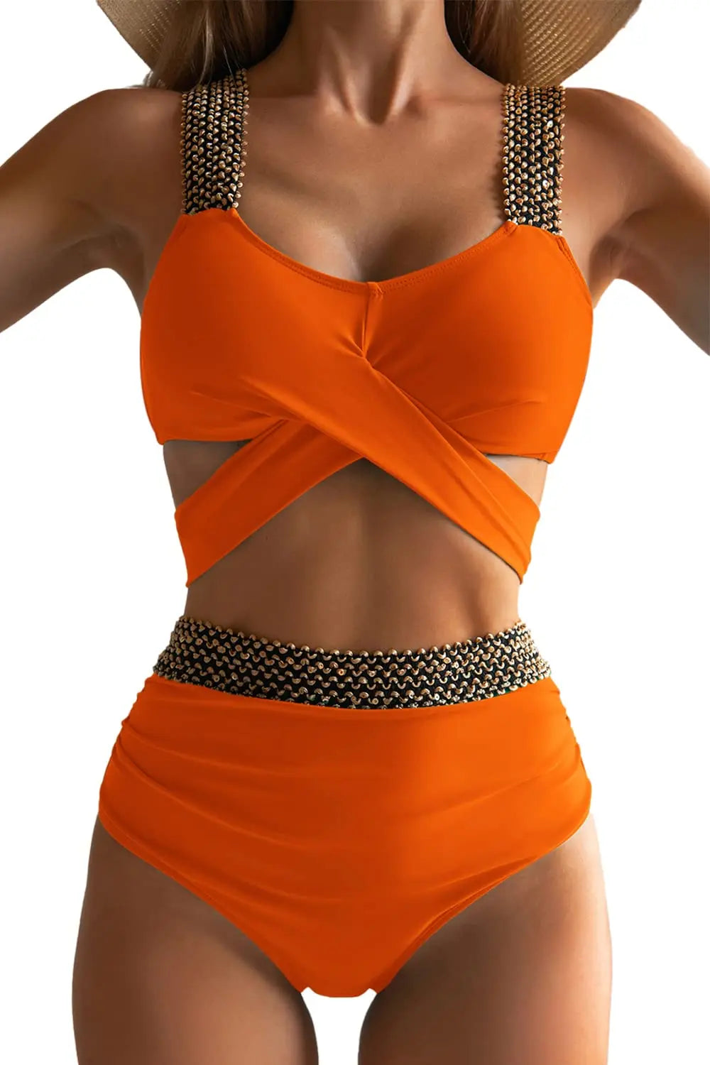 Black Cross High Waist Bikini Set - Solid Swimsuit for Women | 2025 Summer Beachwear