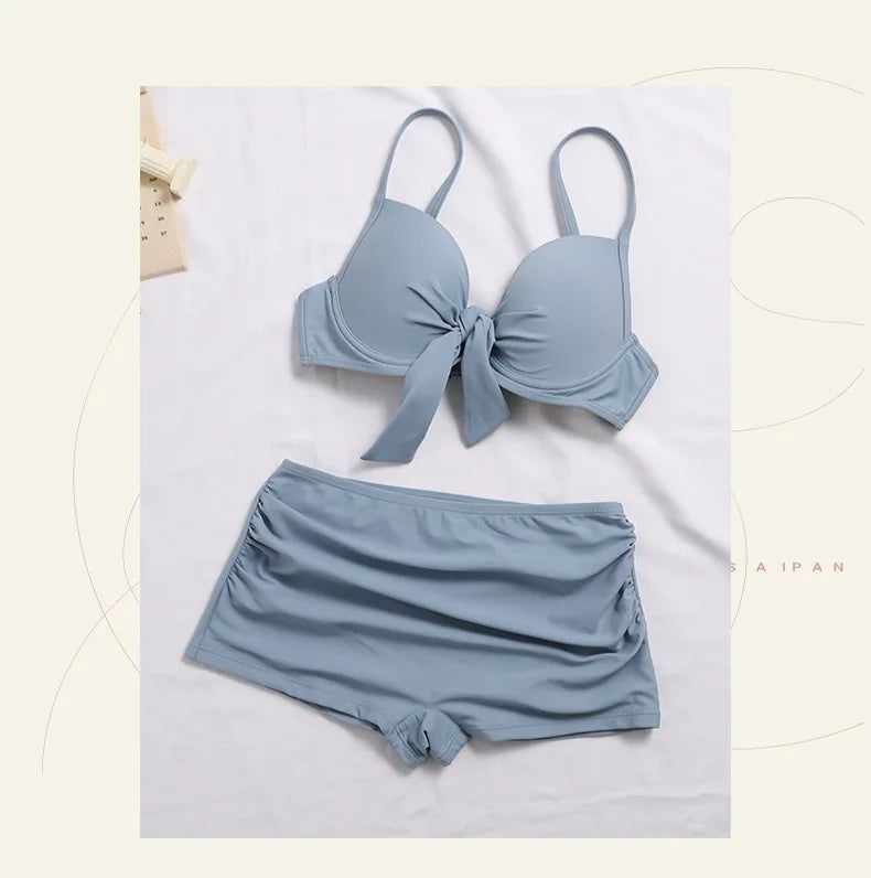 Mother-Daughter Matching Swimsuit Set | Long Sleeve Sun Protection Cover Up & Bikini 3-Piece