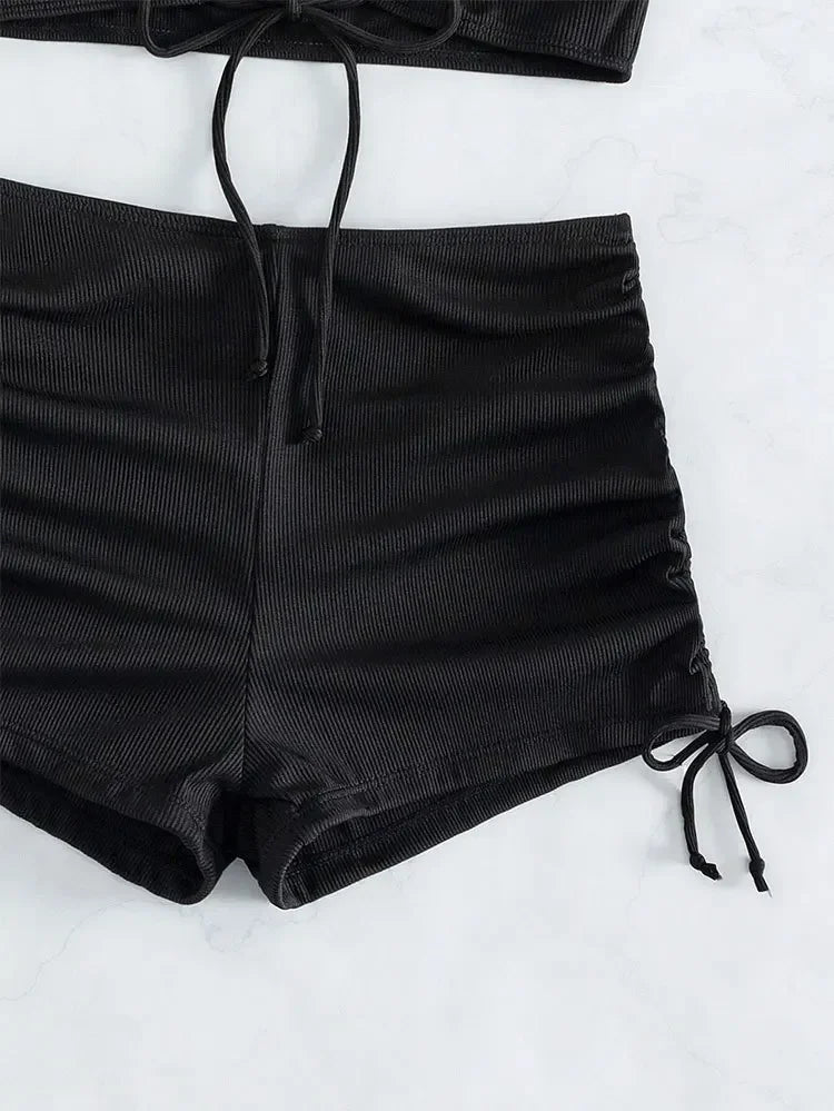 Women's High Waist Tie Side Bikini | Square Leg Swimsuit for Beach Summer