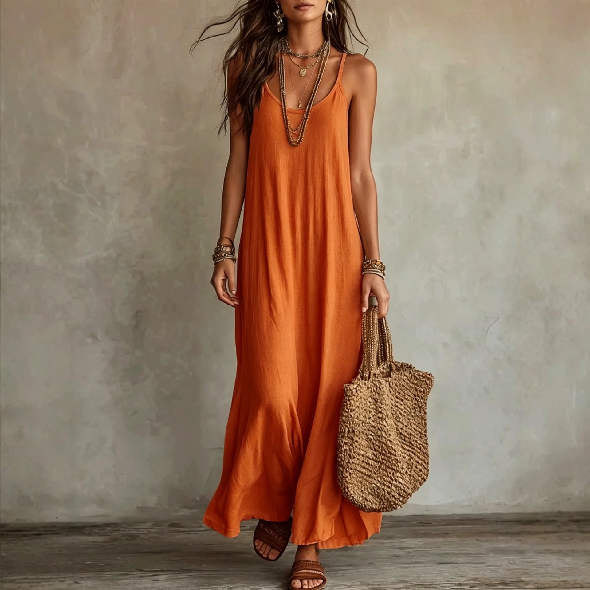 Women's Backless Cami Maxi Dress | Spaghetti Strap Sleeveless Boho Beach Wear