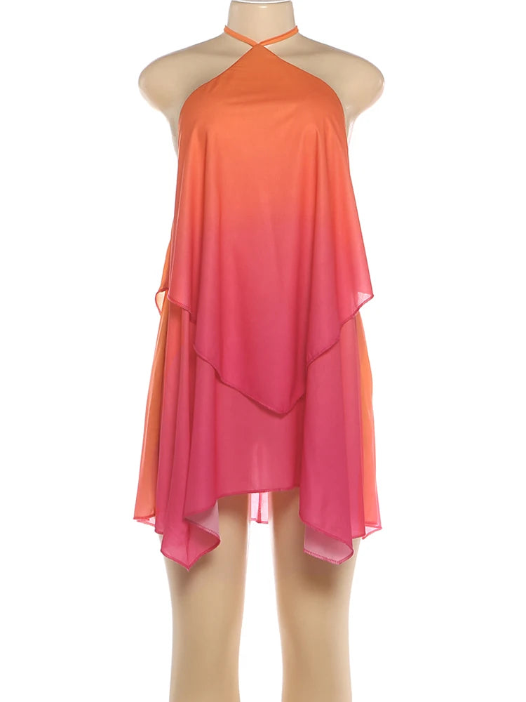Kliou Women's Gradient Halter Mini Dress | Backless Bodycon Beach Party Dress