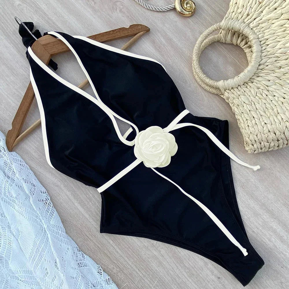 Women's Floral Halter Bandage One Piece Swimsuit | Summer Swimwear