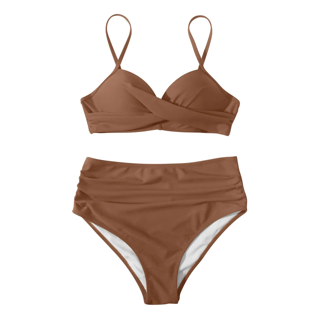 Vintage Print High Waist Bikini - Women's Push Up Swimsuit for Summer Beach