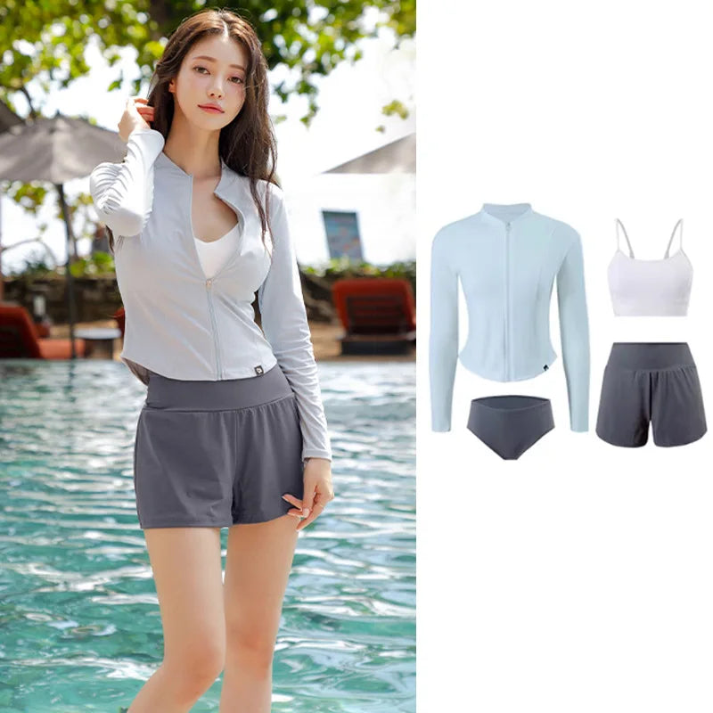 Women's 4-Piece Rash Guard Set | UV Protection Quick Dry Zipper Swimwear