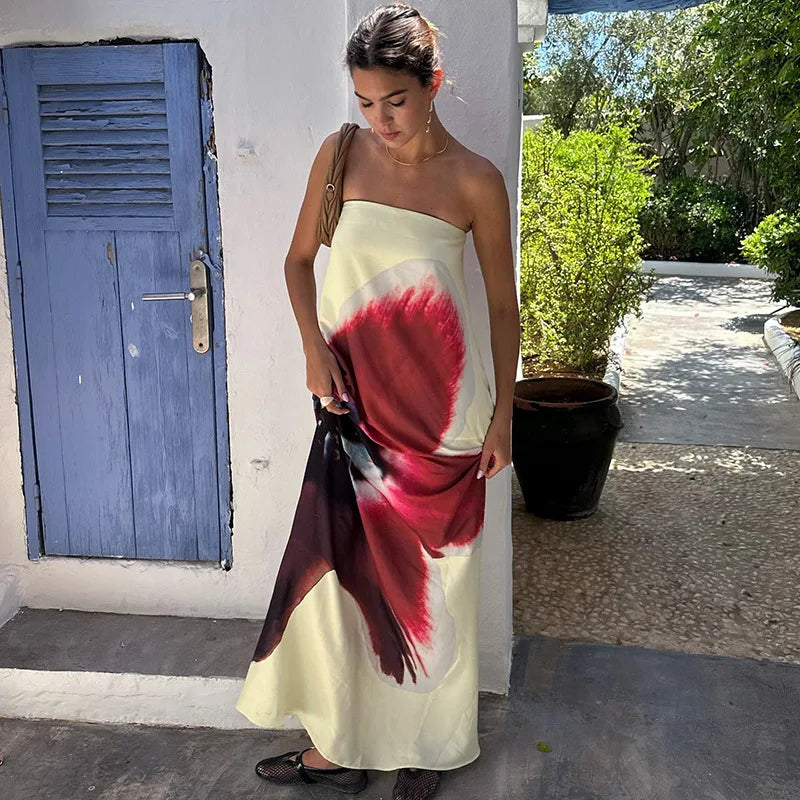 Yellow Floral Maxi Dress - Sexy Strapless & Backless with Belt | Vacation Party Beachwear