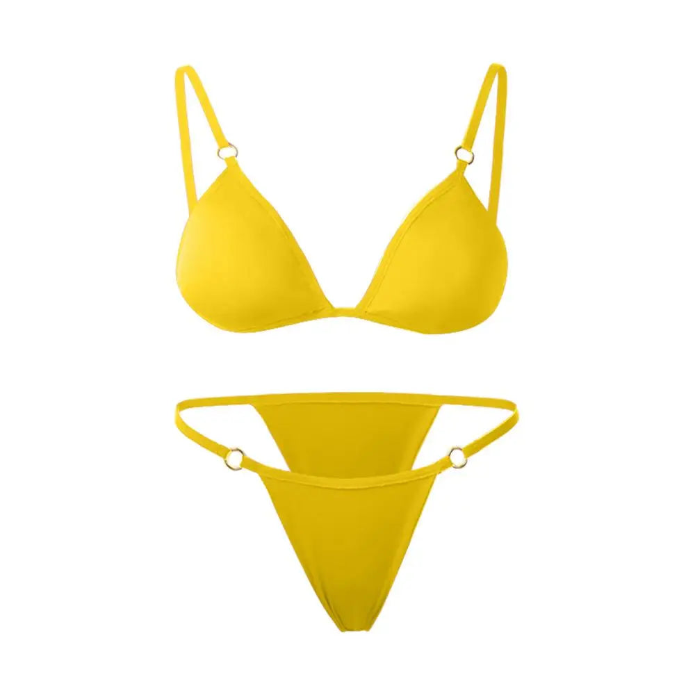 Vacation Woman Girl Solid Color Metal Buckle Sling Backless Split Swimwear Bikini Set Two Piece Swimsuit