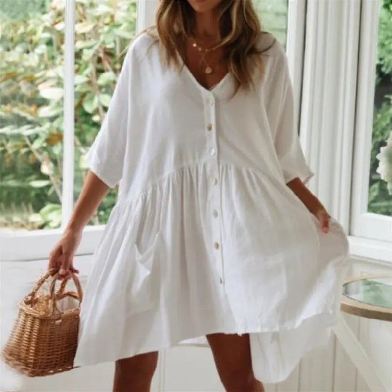Women's V-Neck Beach Cover Up Dress | Casual Summer Tunic for Swimwear