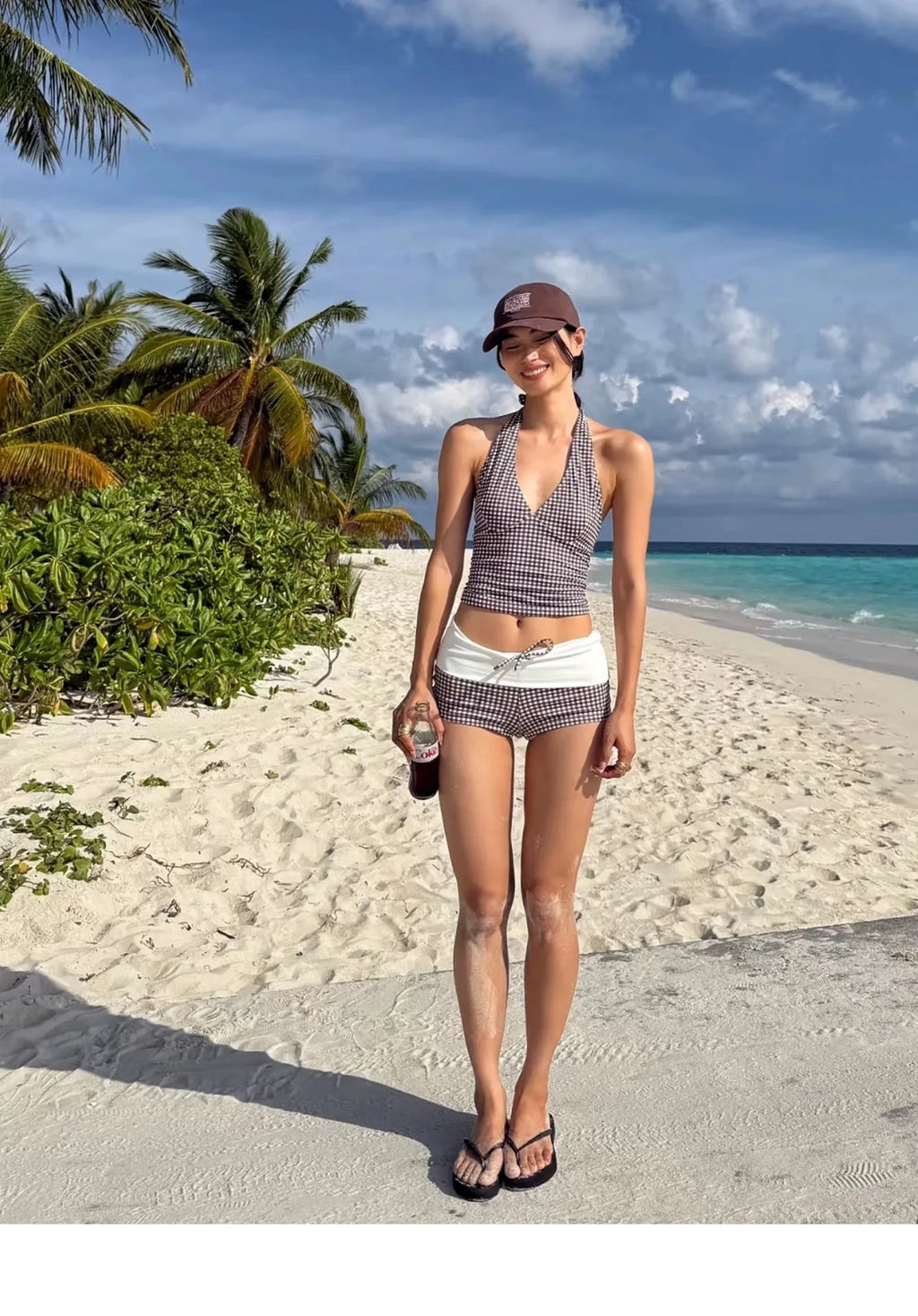 Women's Deep V Push Up Bikini Set | High Waist Checkered Two Piece Swimsuit