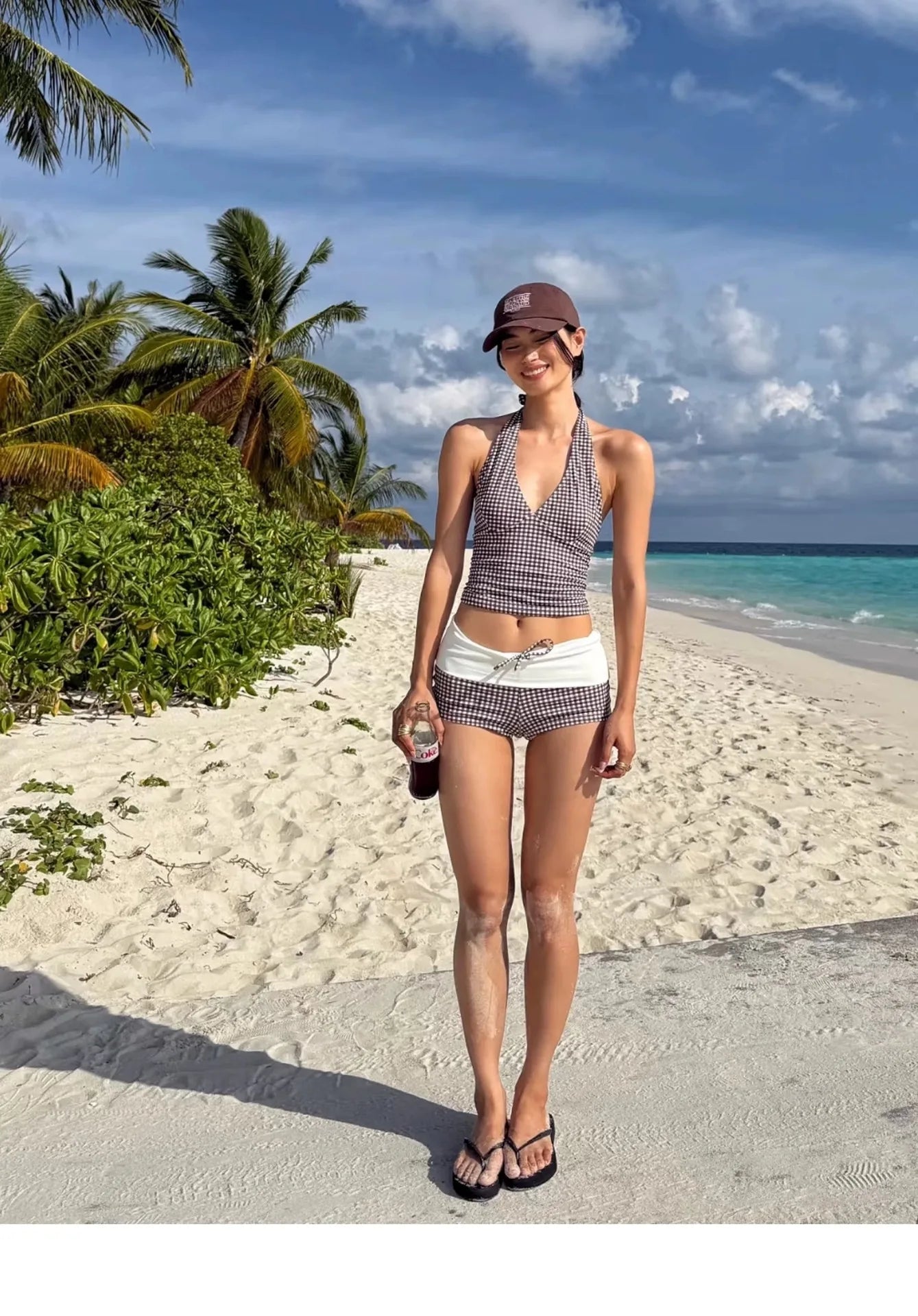 Women's Deep V Push Up Bikini Set | High Waist Checkered Two Piece Swimsuit