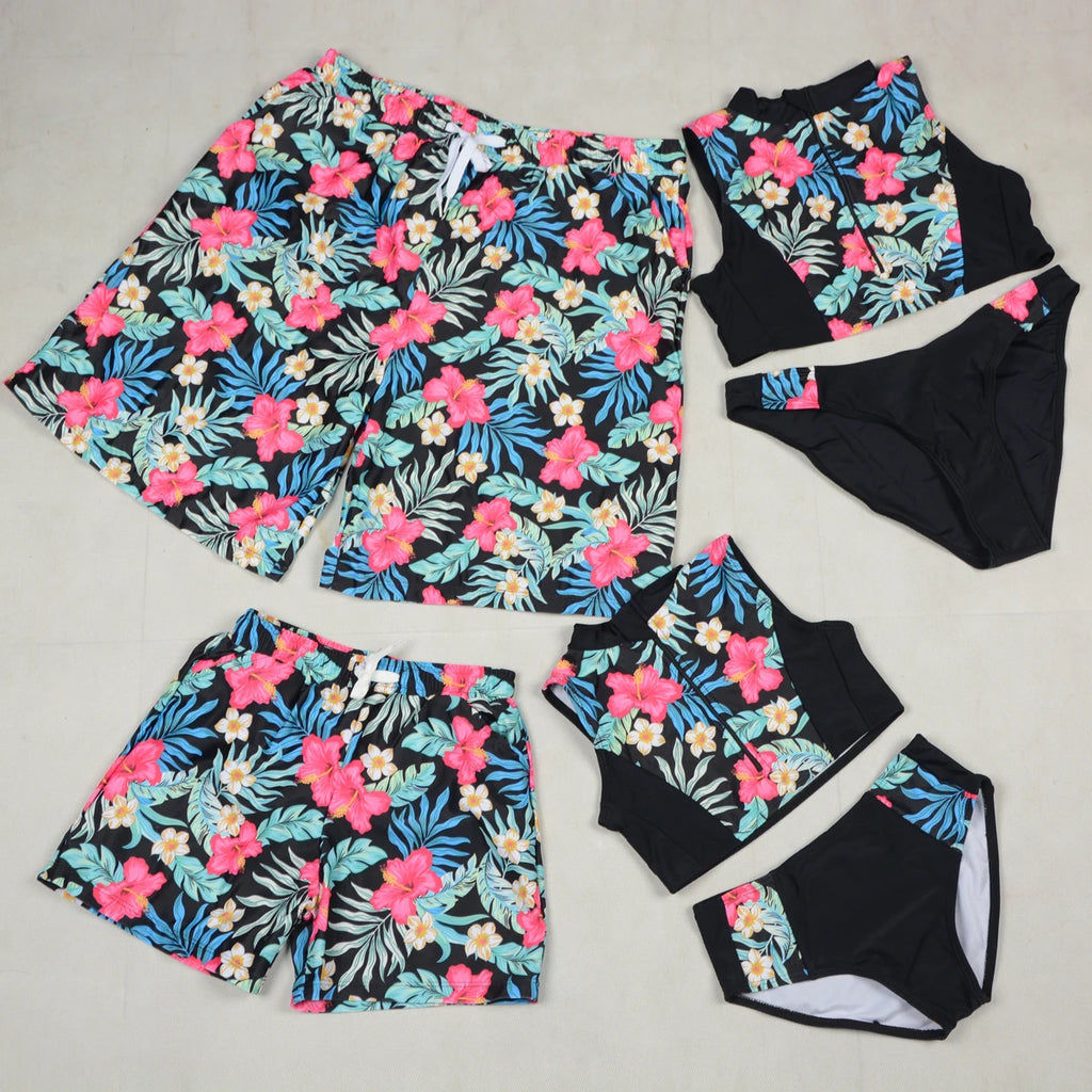 Family Matching Swimwear Set | Mother Daughter One-Piece & Father Son Beach Shorts