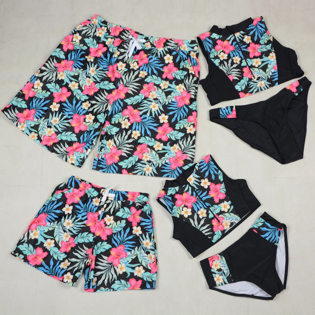 Family Matching Swimwear Set | Mother Daughter One-Piece & Father Son Beach Shorts