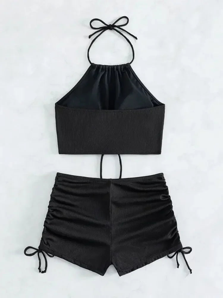 Women's High Waist Tie Side Bikini | Square Leg Swimsuit for Beach Summer