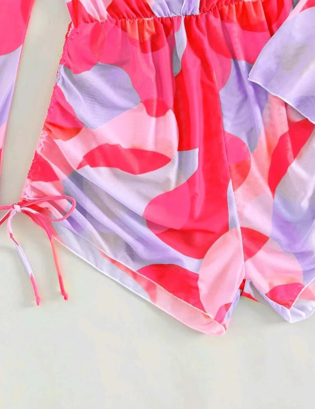 Print 3 Piece Bikini Set with Long Sleeve - Women's Cross Halter Swimwear for Beach
