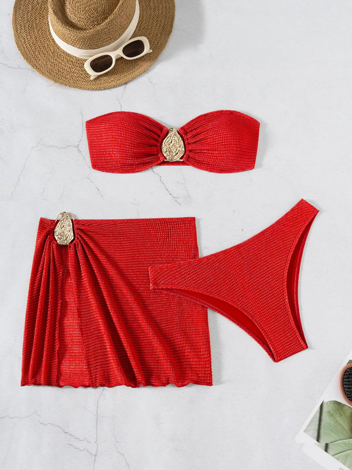 Women's 3-Piece Floral Push Up Bikini Set | Sarong Cover-Up Skirt Swimwear