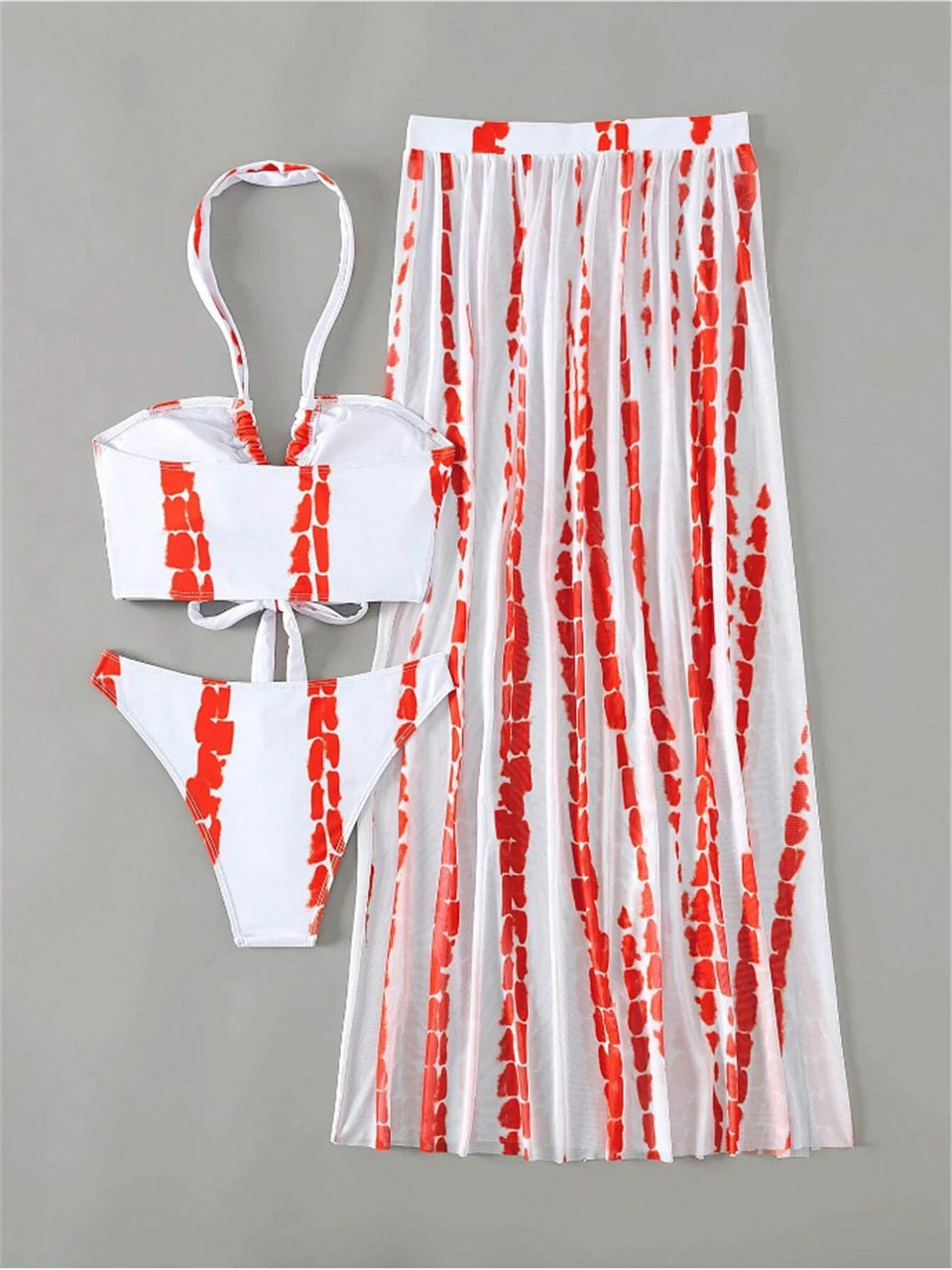 Tie Dye 3 Piece Bikini Set for Women - Cross Halter Swimsuit with Cover Up Pants