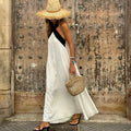 Women's Cotton Linen Maxi Dress | Hanging Neck Strapless Sleeveless Summer Style