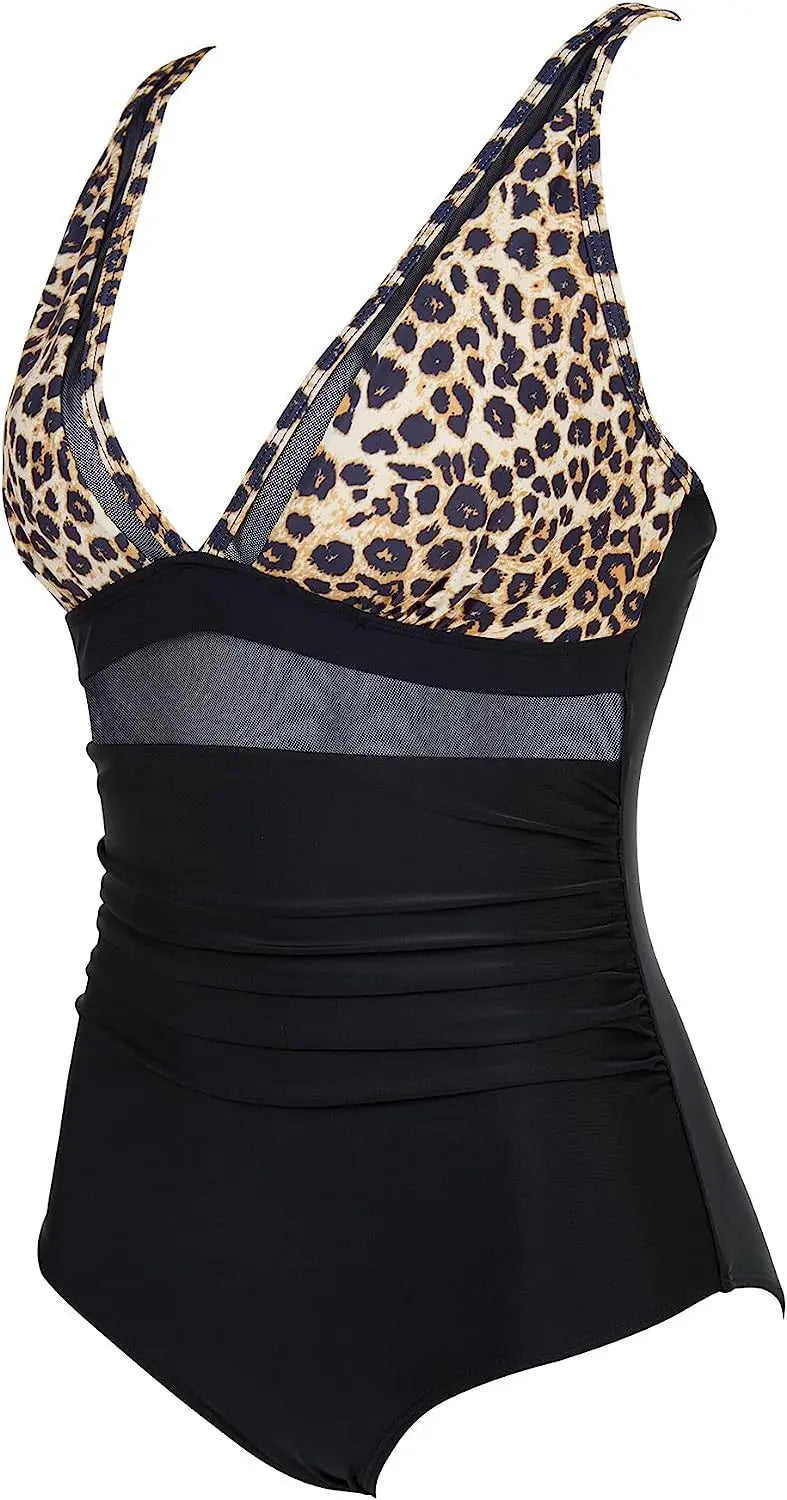 Deep V Neck One Piece Swimsuit - Removable Bra Plain Monokini for Women