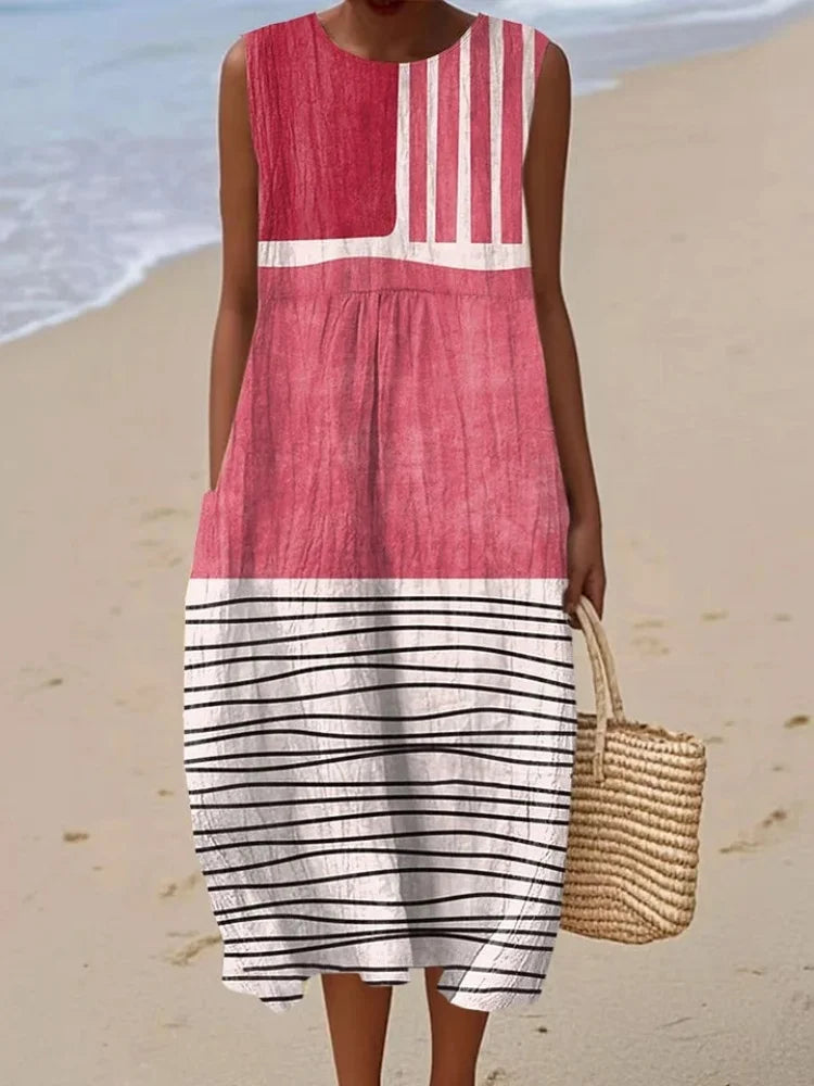 Women's Vintage Sleeveless Wrap Dress | Plus Size with Pockets up to 5XL