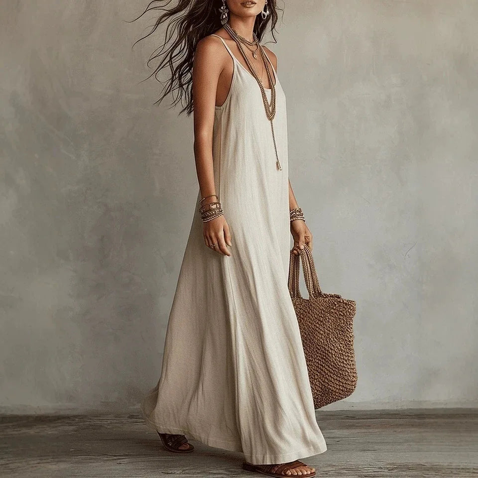 Women's Backless Cami Maxi Dress | Spaghetti Strap Sleeveless Boho Beach Wear