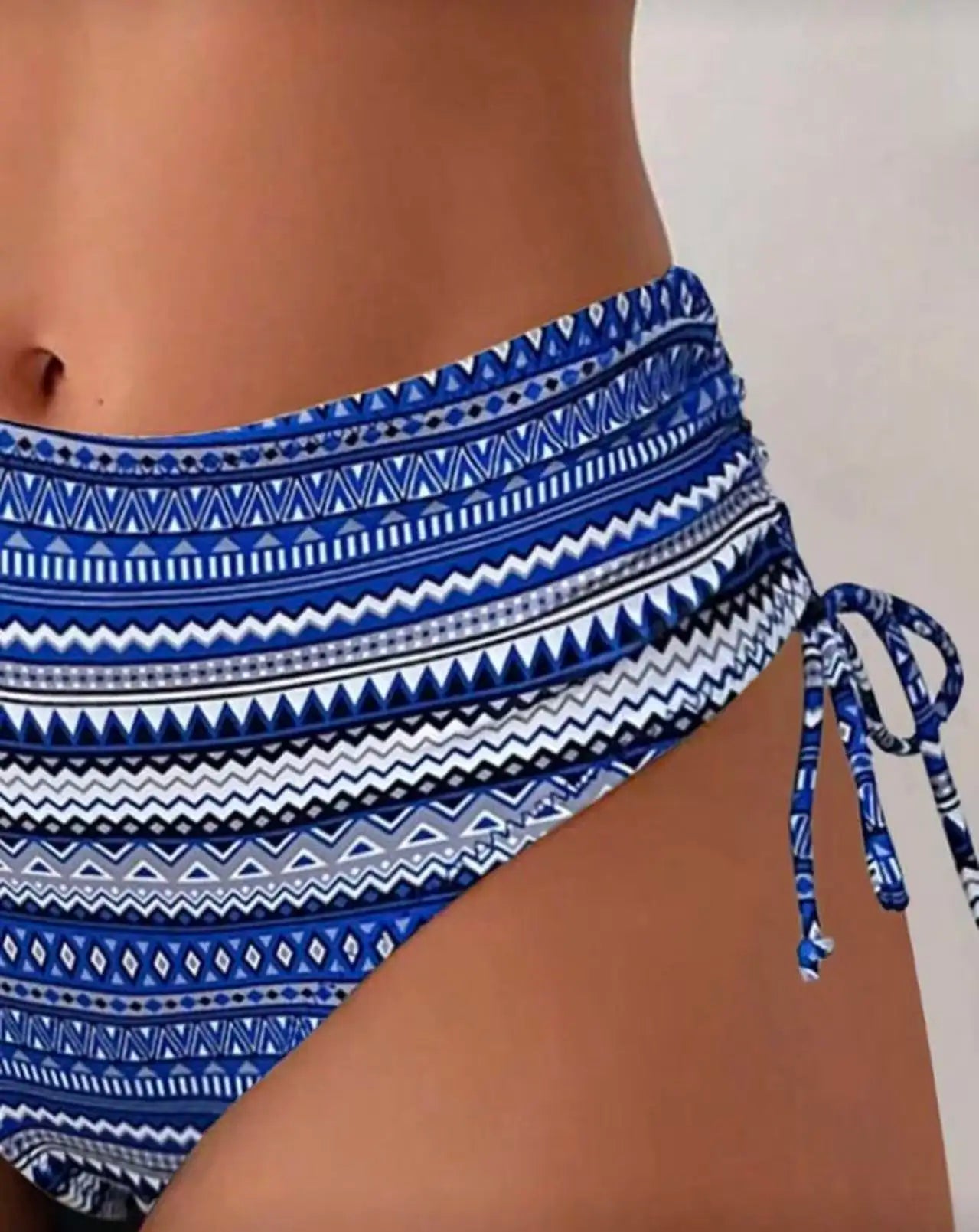 Women's Strappy High Waist Striped Bikini | Drawstring Swimwear