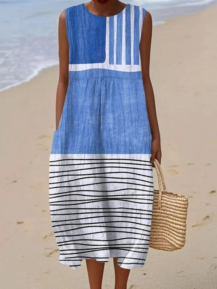 Women's Vintage Sleeveless Wrap Dress | Plus Size with Pockets up to 5XL