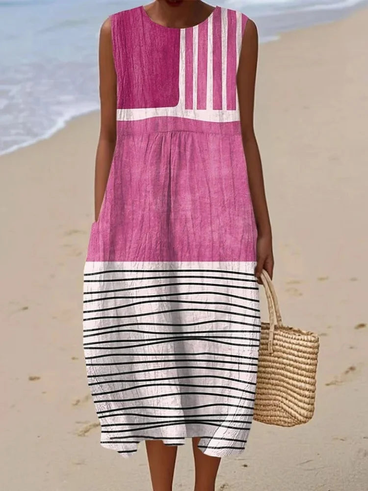 Women's Vintage Sleeveless Wrap Dress | Plus Size with Pockets up to 5XL