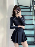 Women's Long Sleeve Swimsuit Dress | Tummy Control Conservative One-Piece Swimwear