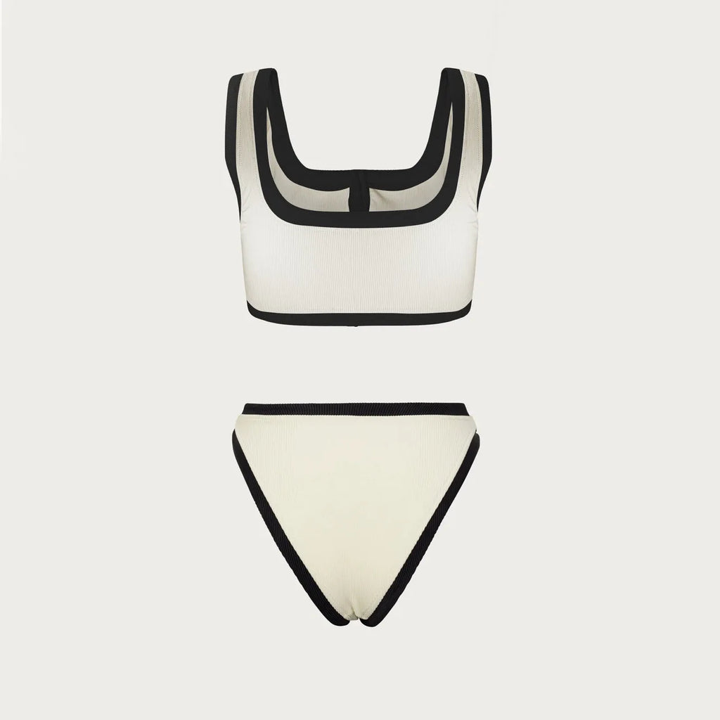 Women's High Waist Ribbed Bikini Set | Two-Piece Swimwear with Shorts