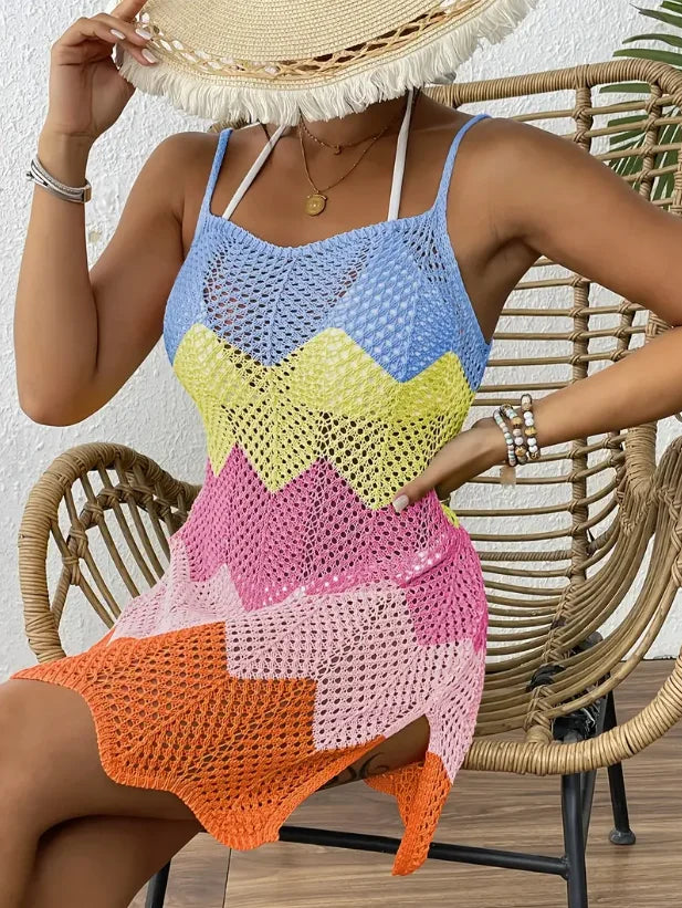Women's Rainbow Striped Tube Dress | Sleeveless Beachwear for Tropical Vacation