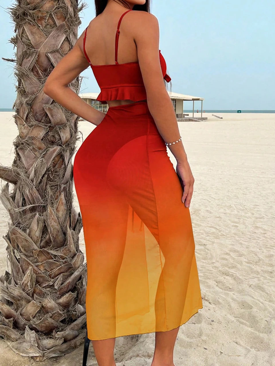 Women's 3-Piece Tie-Dye Ruffle Bikini Set | High Waist Swimsuit with Beach Skirt