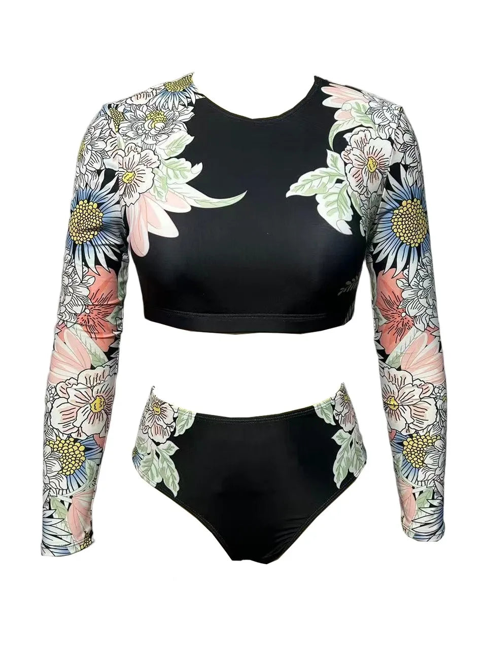 Women's Long Sleeve Floral Print Surfing Swimsuit | Two-Piece Rash Guard Set