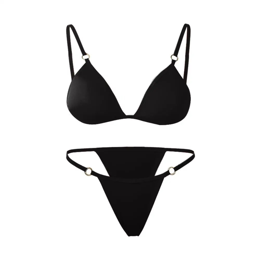 Vacation Woman Girl Solid Color Metal Buckle Sling Backless Split Swimwear Bikini Set Two Piece Swimsuit