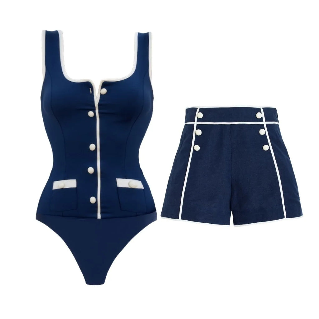 Women's Strapless One-Piece Swimsuit Set | With Shorts Two-Piece Beachwear