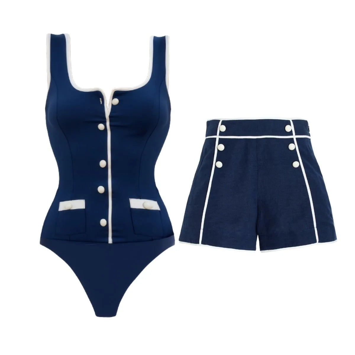Women's Strapless One-Piece Swimsuit Set | With Shorts Two-Piece Beachwear