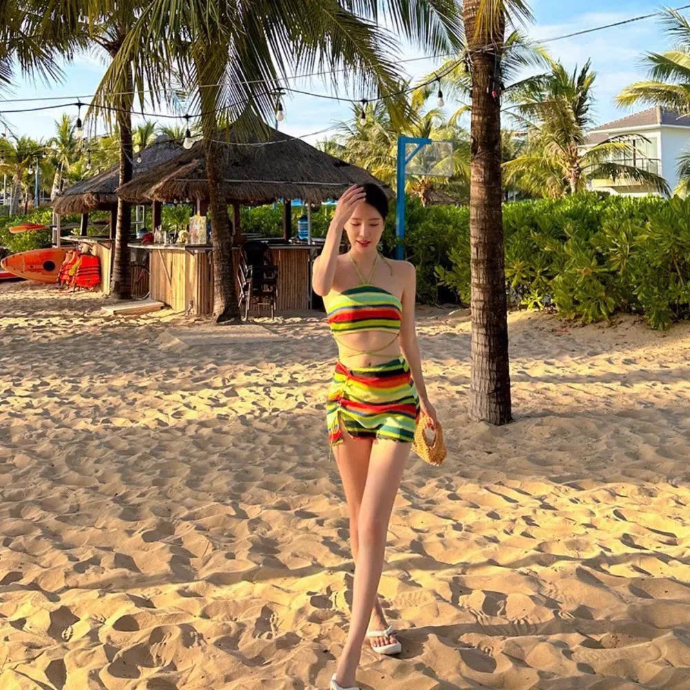 Women's Color Block Knitted Bikini Set | Sexy Two-Piece Swimwear