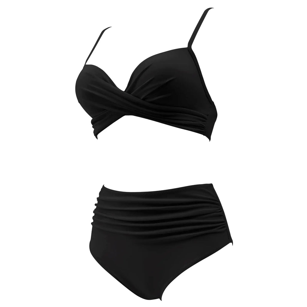 Vintage Print High Waist Bikini - Women's Push Up Swimsuit for Summer Beach