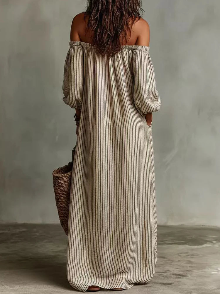 Women's Striped Patchwork Maxi Dress | Slash Neck Elegant Summer Party Wear