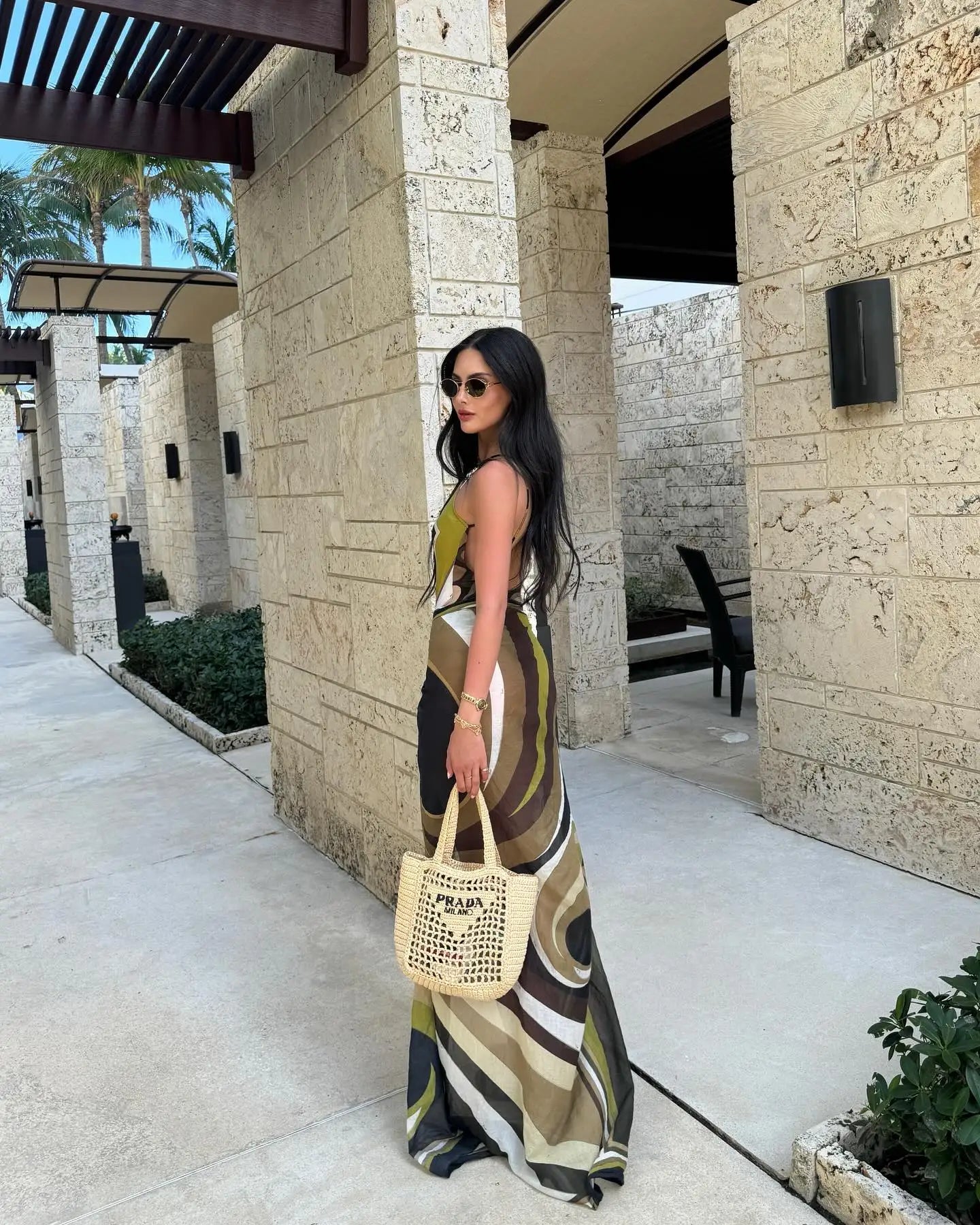 Women's Hollow Out One-Piece Swimsuit with Skirt | Geometry Print Beachwear