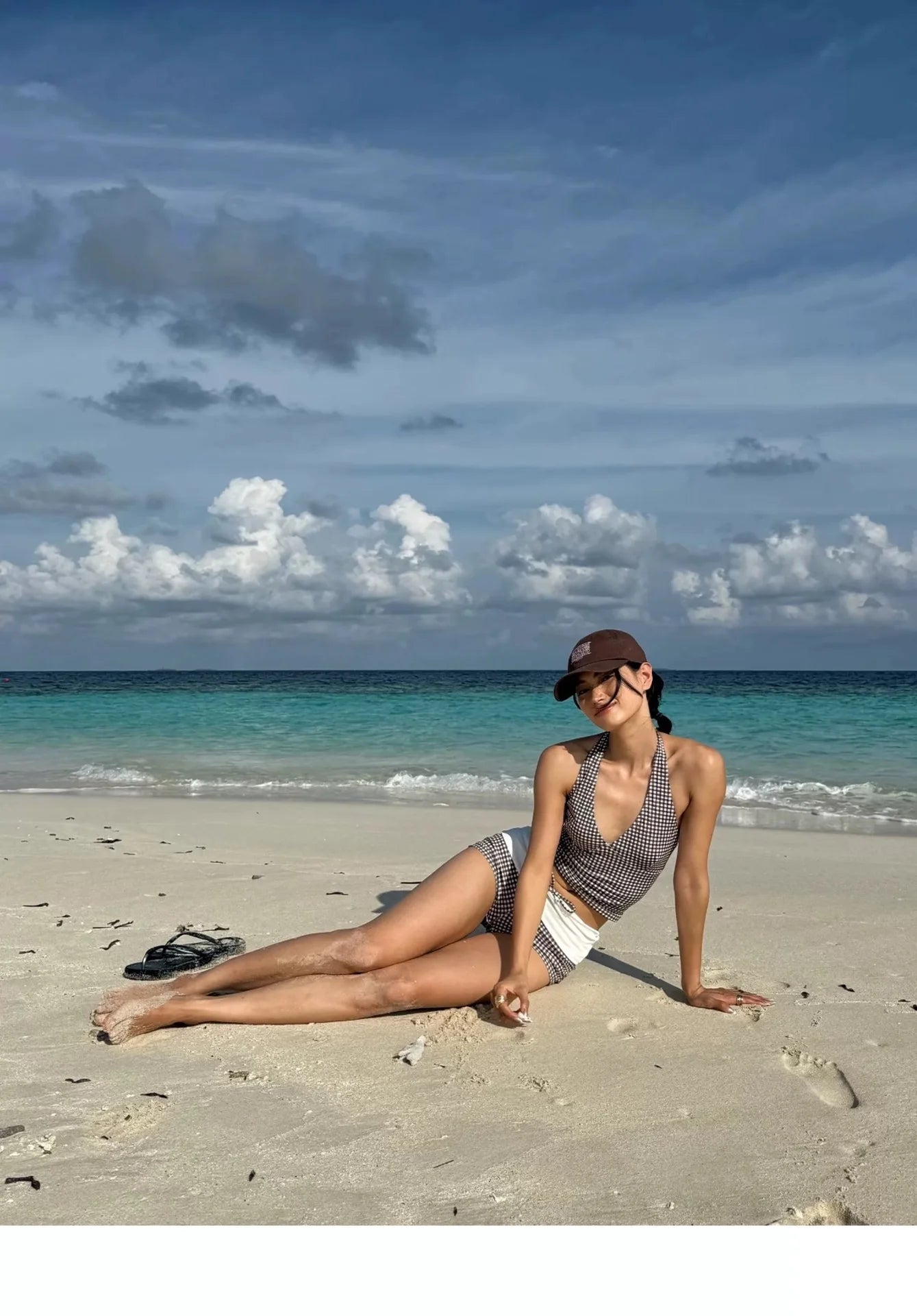 Women's Deep V Push Up Bikini Set | High Waist Checkered Two Piece Swimsuit