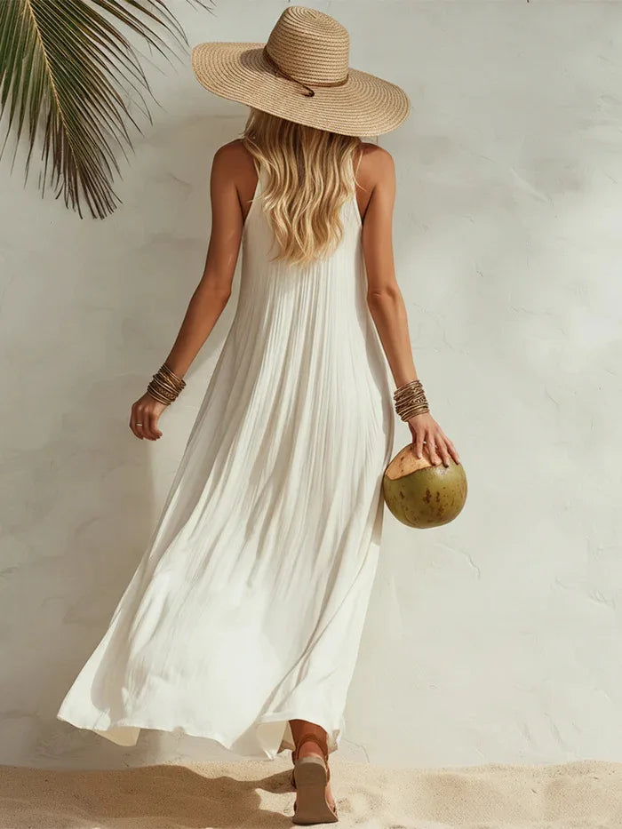 Women's Solid Color Maxi Dress | Versatile Summer Beach Vacation Wear