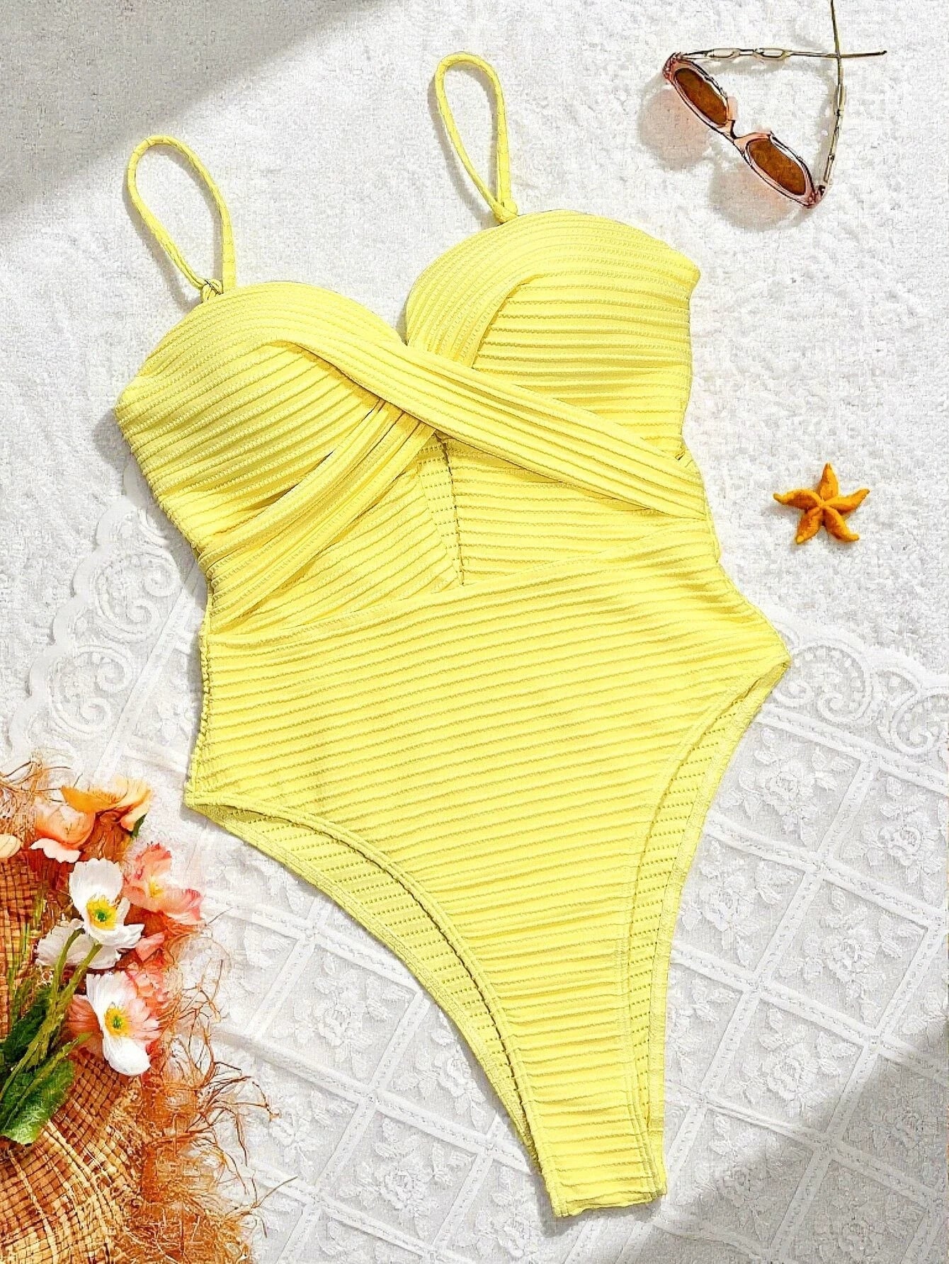 Daxiyee Women's Deep V Bandage One Piece Swimsuit | High Waist Solid Swimwear