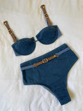 Women's Corset Style Denim Bikini Set | Sexy Casual Swimwear for Mature Women