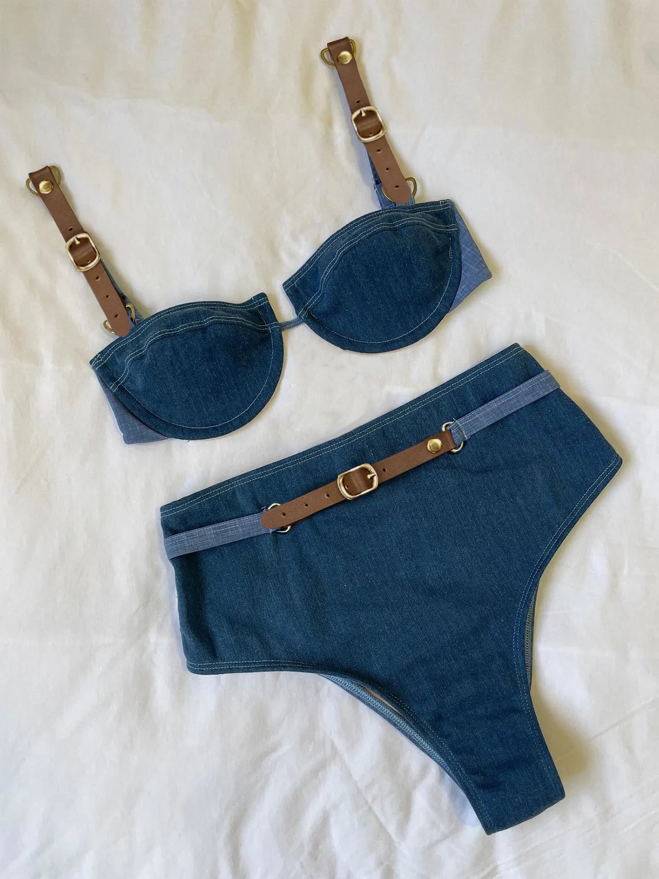 Women's Corset Style Denim Bikini Set | Sexy Casual Swimwear for Mature Women