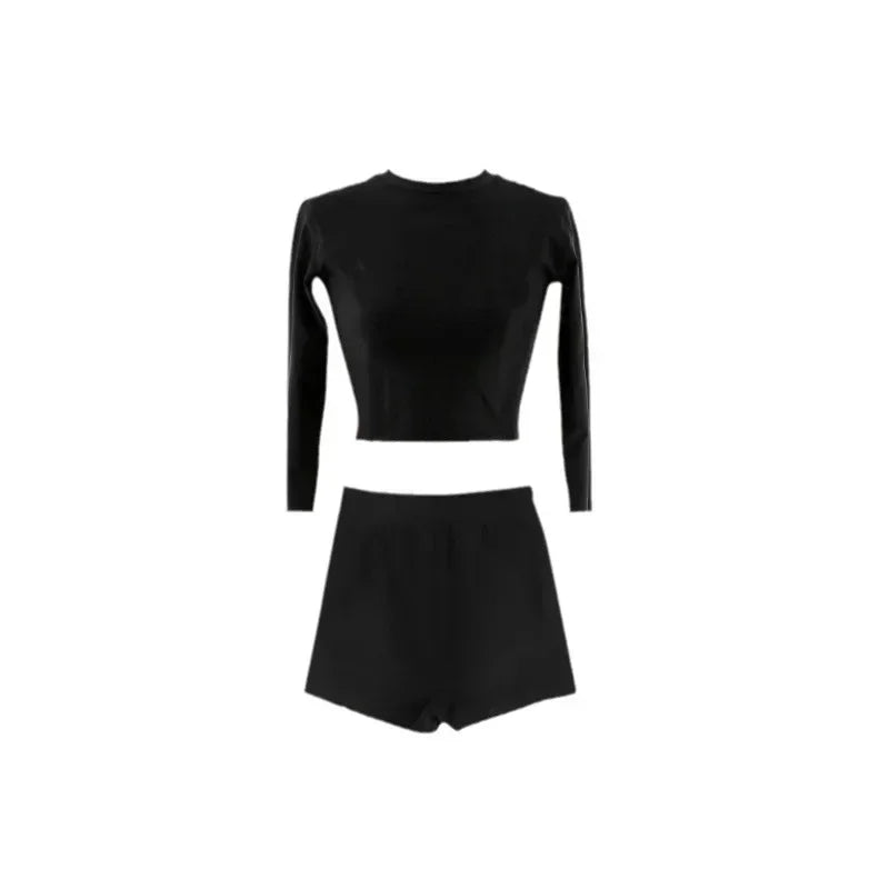 Long Sleeve Two Piece Swimsuit - Slimming High Waist Thermal Beachwear for Surfing