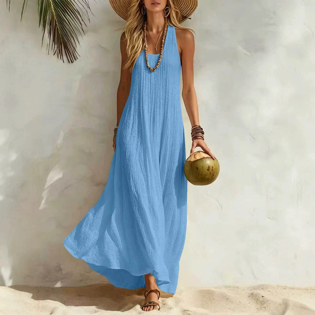 Women's Solid Color Maxi Dress | Versatile Summer Beach Vacation Wear