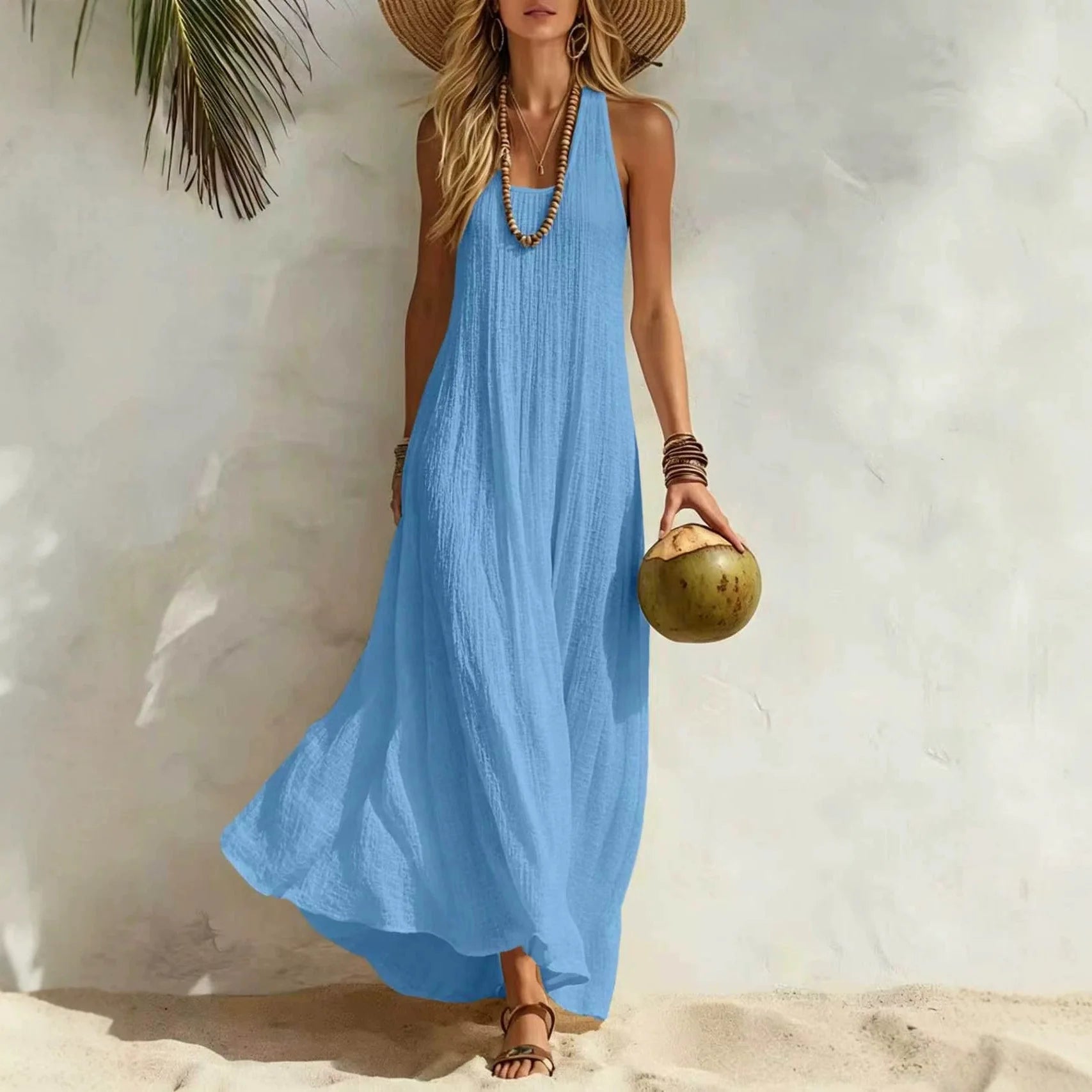 Women's Solid Color Maxi Dress | Versatile Summer Beach Vacation Wear
