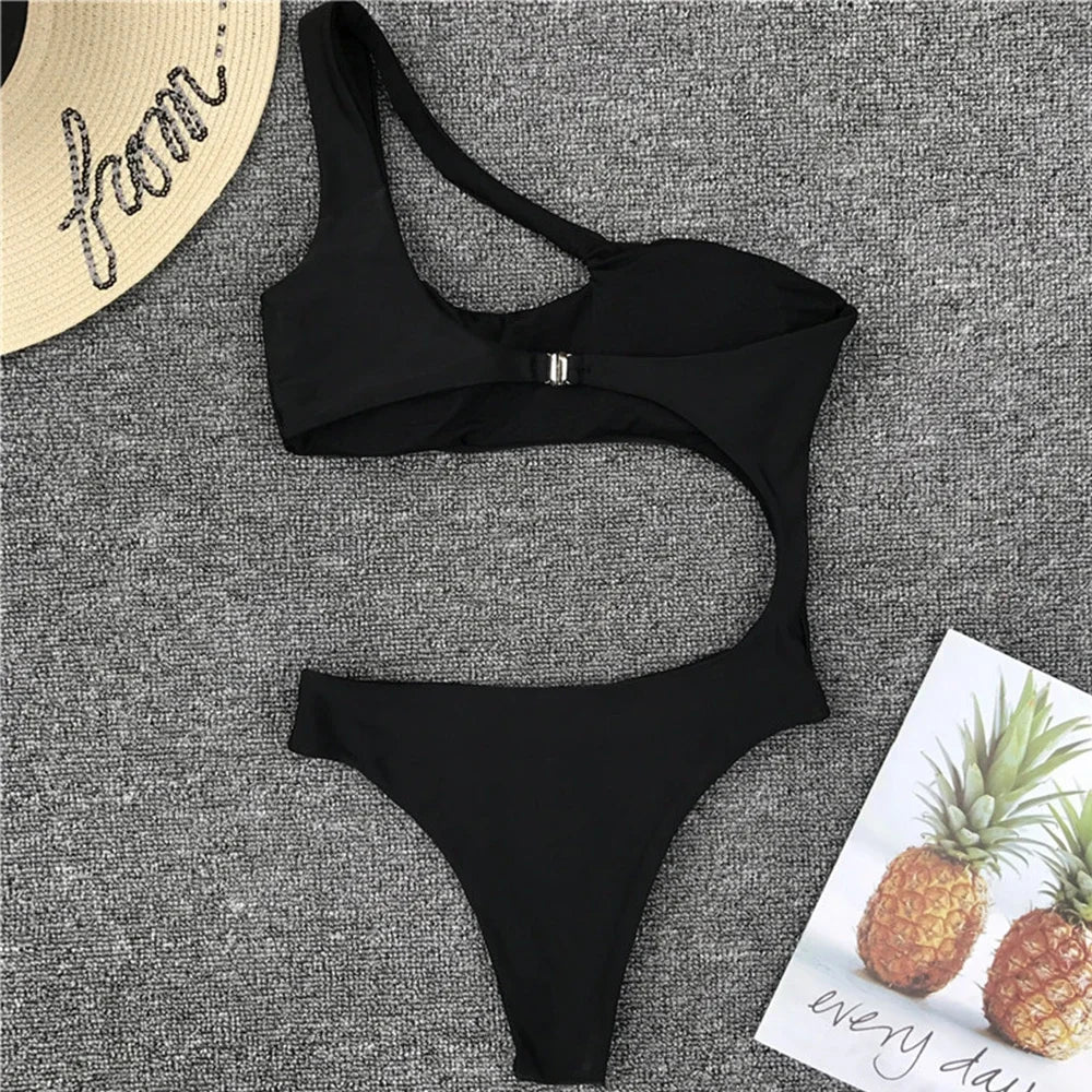 Women's Asymmetric One Shoulder One Piece Swimsuit | High Cut Monokini Swimwear